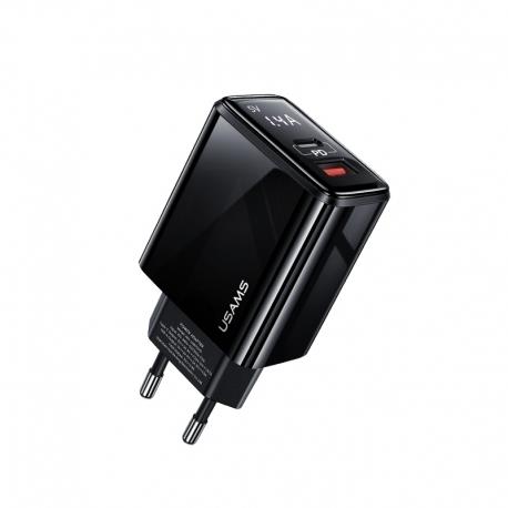 آداپتور دیواری فست شارژ یوسامز USAMS T40 QC3.0+PD Digital Display Fast Charger (EU) US-CC133