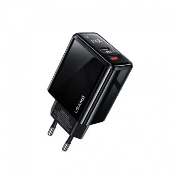 آداپتور دیواری فست شارژ یوسامز USAMS T40 QC3.0+PD Digital Display Fast Charger EU US-CC133