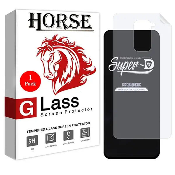 محافظ صفحه نمایش هورس مدل 2SN-Glassمناسب برای گوشی موبایلشیائومی Redmi Note 9 به همراه محافظ پشت گوشی