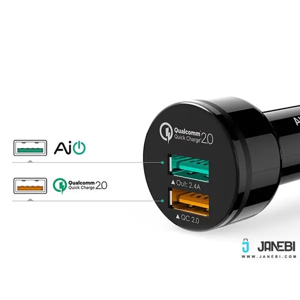 شارژر فندکی دو پورت با قابلیت شارژ سریع آکی Aukey CC-Y5 Dual Port Car Charge with Quick Charge 2.0 - 3