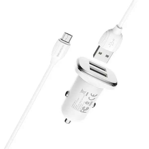 شارژر فندکی Borofone Lasting Power BZ12 + کابل میکرو یو اس بی - 2