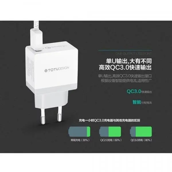 شارژر دیواری Qualcomm3.0 توتو TOTU Pioneer QC3.0 Single USB Port... - 4