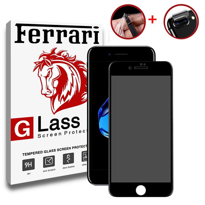 Full Cover and Full Adhesive 3D Privacy and Clear Crystal and camera protector Ferrari Temperd glass Apple iPhone 7Plus / iPhone 8Plus