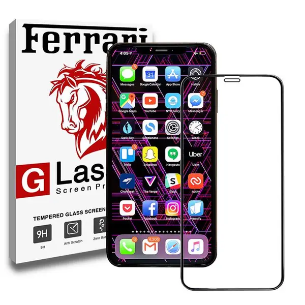 محافظ صفحه نمایش گوشی تمام چسب شیشه ای فراری مدل Full Adhesive مناسب برای اپل آیفون Xs Max Full Cover and Full Adhesive protector Ferrari Temperd glass Apple Iphone Xs Max