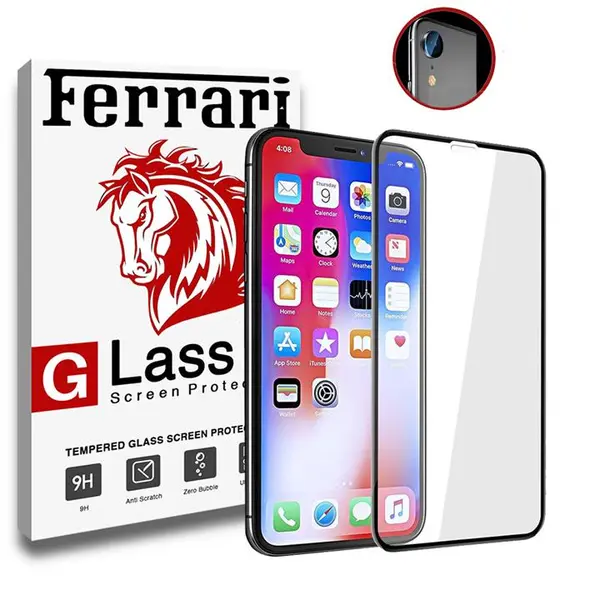 محافظ صفحه نمایش گوشی تمام چسب شیشه ای و شیشه دوربین فراری مدل Full Adhesive مناسب برای اپل آیفون XR Full Cover and Full Adhesive and camera protector Ferrari Temperd glass Apple Iphone XR - 4