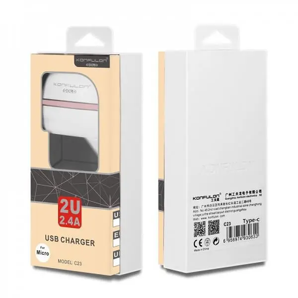 شارژر Konfulon دو پورت مدل C23 با کابل lightning