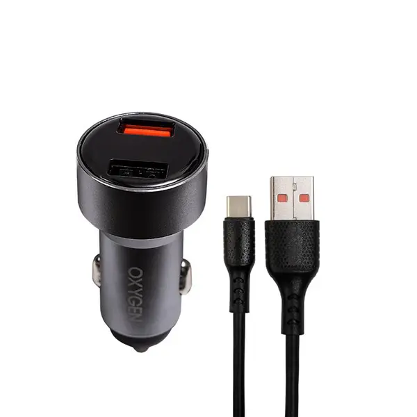 شارژر فندکی 18 وات اکسیژن مدل AC-09 به همراه کابل تبدیل USB-C - 2