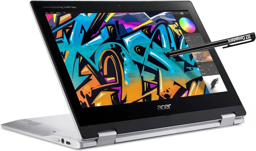 acer Spin 311 3H 11.6 2-in-1 Touchscreen Chromebook (8 هسته MediaTek MT8183C 64GB eMMC 4GB RAM Stylus) لپ تاپ قابل تبدیل صفحه اصلی و دانشجویی 15 ساعت طول عمر باتری قلم IST قلم وب کم Chrome OS نقره ای خالص