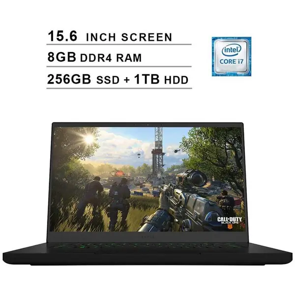 Razer 2019 Blade 15.6 Inch FHD Gaming Laptop Intel 6-Core i7-8750H up to 4.1 GHz, 8GB RAM, 256GB SSD + 1TB HDD, NVIDIA GeForce GTX 1060, WiFi, Bluetooth, HDMI, Windows 10 Home - 4