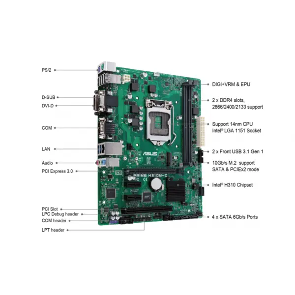 مادربرد ایسوس مدل PRIME H310M-C ASUS PRIME H310M-C Motherboard - 4