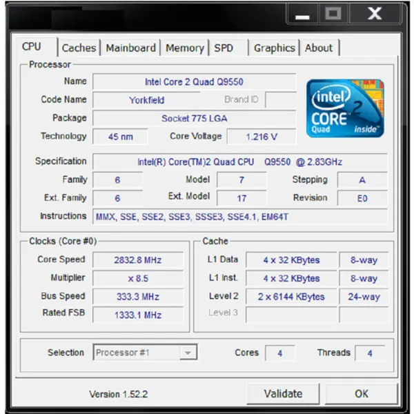 پردازنده اینتل مدل کیو 9550 با سوکت 775 و فرکانس 2.83 گیگاهرتز Intel Core2 Quad Q9550 2.83GHz 12MB LGA-775 Yorkfield - 3