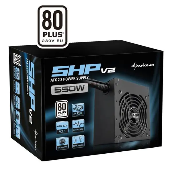 پاور شارکن مدل اس اچ پی وی 2 با توان 550 وات Sharkoon SHP V2 550W 80PLUS Power Supply