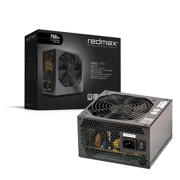 پاور کامپیوتر رد مکس سری پرو وایز اکتیو با توان 750 وات Computer Power Supply Redmax Pro Wise Series 80Plus Active PFC 750W