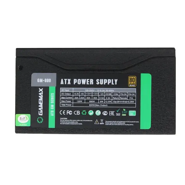 پاور نیمه ماژولار گیم مکس مدل جی ام 800 GM-800 80Plus Bronze Semi-Modular Power Supply
