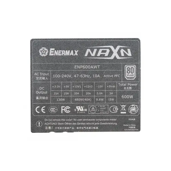 ENERMAX NAXN 80+ ENP600AWT 600W ATX12V 80 PLUS Certified Active PFC Power Supply