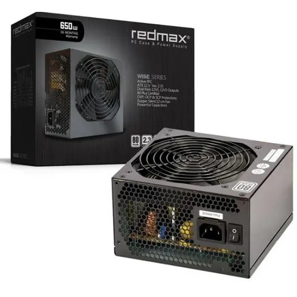 پاور کامپیوتر رد مکس مدل Wise Series 80Plus Active PFC 650W Computer Power Supply Redmax Pro Wise Series 80Plus Active PFC 650W