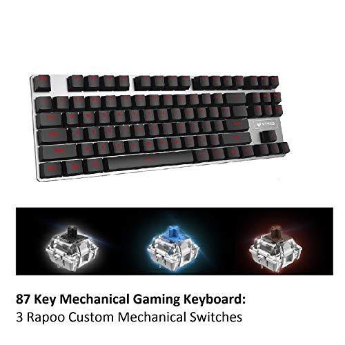 RAPOO Gaming Keyboard Mechanical Keyboard 87 Keys with Compact, Ergonomic Design, Metal Aluminum Alloy Cover for PC, Computer-Blue Switch