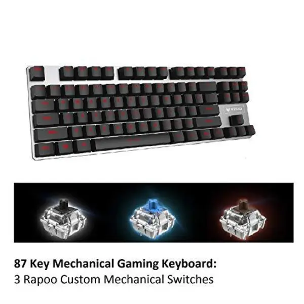 صفحه کلید مکانیکی صفحه کلید RAPOO Gaming 87 کلید با طراحی جمع و جور ، طراحی ارگونومیک ، روکش آلیاژ آلومینیوم فلزی برای رایانه ، سوئیچ رایانه ای-آبی RAPOO Gaming Keyboard Mechanical Keyboard 87 Keys with Compact, Ergonomic Design, Metal Aluminum Alloy Cover for PC, Computer-Blue Switch - 3