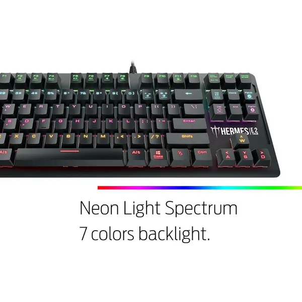 GAMDIAS Hermes E2 7 Color Backlit Gaming Mechanical Keyboard, 87 Keys, Blue Switches, Anti-ghosting, Multimedia Control Keys, with Metal Plate Hermes E2