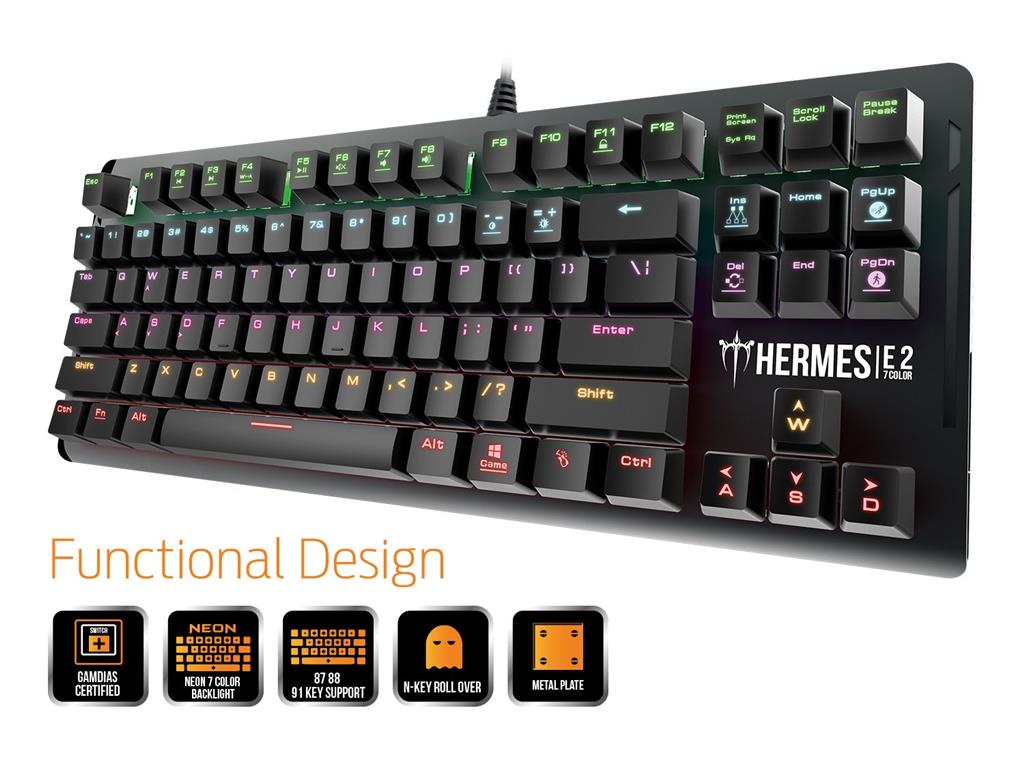 GAMDIAS Hermes E2 7 Color Backlit Gaming Mechanical Keyboard, 87 Keys, Blue Switches, Anti-ghosting, Multimedia Control Keys, with Metal Plate (Hermes E2)
