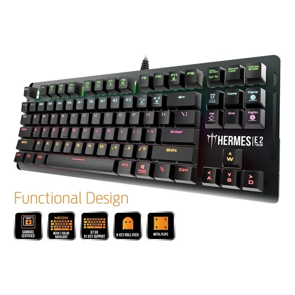 GAMDIAS Hermes E2 7 Color Backlit Gaming Mechanical Keyboard, 87 Keys, Blue Switches, Anti-ghosting, Multimedia Control Keys, with Metal Plate Hermes E2