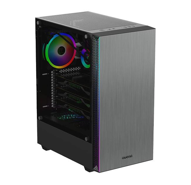 Gamdias 16331-31040-00000-G Mars E1 Anodized Aluminum Panel Tempered Glass Window Mid Tower ATX Case - Silver