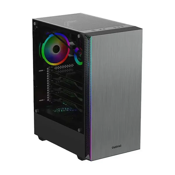 Gamdias 16331-31040-00000-G Mars E1 Anodized Aluminum Panel Tempered Glass Window Mid Tower ATX Case - Silver