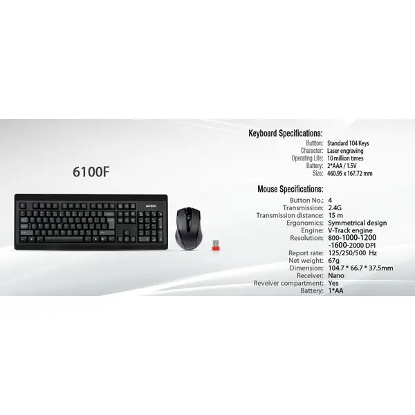 کیبورد و موس بی سیم ای فورتک 6100F A4Tech 6100F