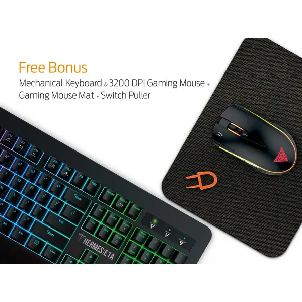 GAMDIAS Hermes E1A Mechanical Gaming Keyboard, Spill Resistant with Zeus E2 Optical Mouse and NYX E1 Mouse Mat