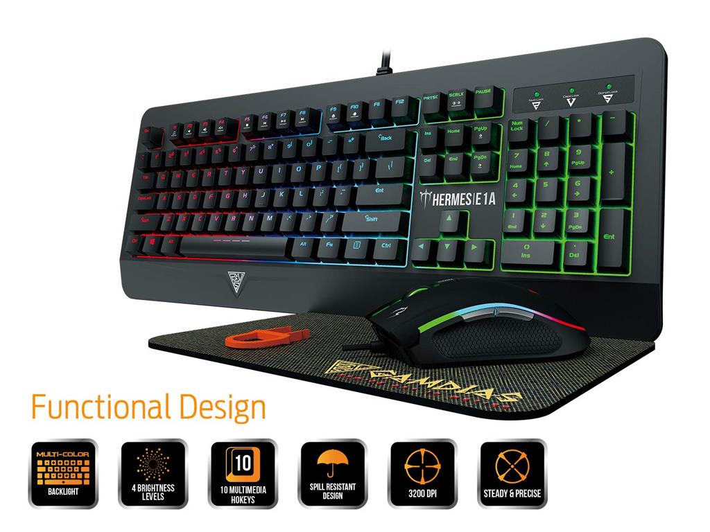 GAMDIAS Hermes E1A Mechanical Gaming Keyboard, Spill Resistant with Zeus E2 Optical Mouse and NYX E1 Mouse Mat