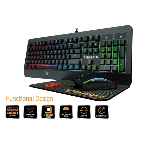 GAMDIAS Hermes E1A Mechanical Gaming Keyboard, Spill Resistant with Zeus E2 Optical Mouse and NYX E1 Mouse Mat