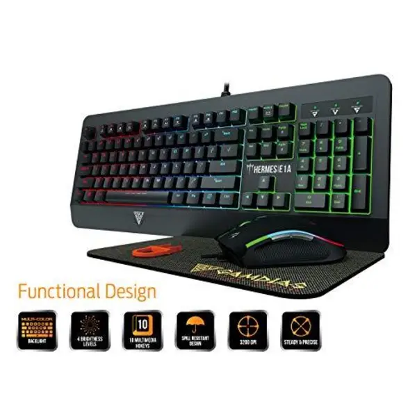 GAMDIAS Hermes E1A Mechanical Gaming Keyboard, Spill Resistant with Zeus E2 Optical Mouse and NYX E1 Mouse Mat