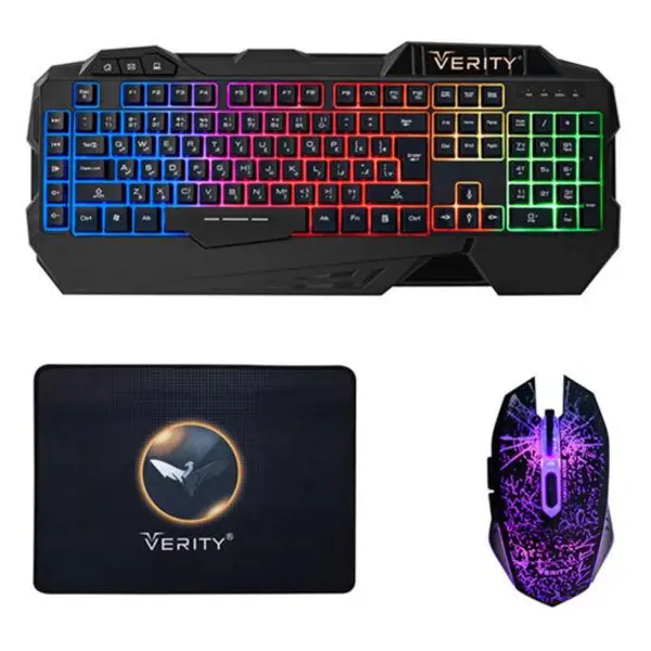 کیبرد و ماوس مخصوص بازی Verity مدل V-KB6111GCW همراه با ماوس پد