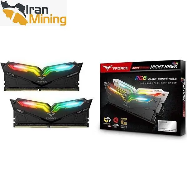 3000 Ram 16GB 8GB×2 TeamGroup T-Force Night Hawk DDR4 رم تیم گروپ RAM: Team Group T-Force Night Hawk RGB 2×8GB=16GB DDR4 3200MHz CL16 - 5