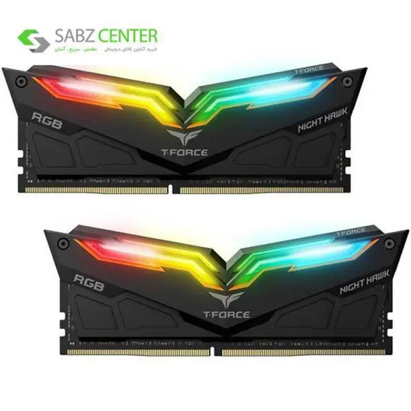 3000 Ram 16GB 8GB×2 TeamGroup T-Force Night Hawk DDR4 رم تیم گروپ RAM: Team Group T-Force Night Hawk RGB 2×8GB=16GB DDR4 3200MHz CL16 - 4
