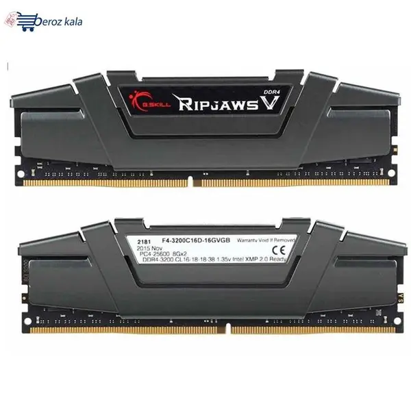رم دسکتاپ DDR4 دو کاناله 3200 مگاهرتز CL16 جی اسکیل مدل Ripjaws V ظرفیت 16 گیگابایت G.SKILL RIPJAWS V DDR4 3200MHz CL16 Dual Channel Desktop RAM 16GB