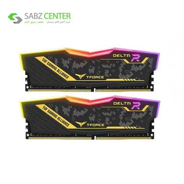 رم تیم گروپ DELTA TUF RGB 32GB 16GBx2 3200Mhz CL16 Team Group DELTA TUF Gaming Alliance RGB 32GB2x16GB DDR4 3200MHz CL16 Desktop RAM - 2