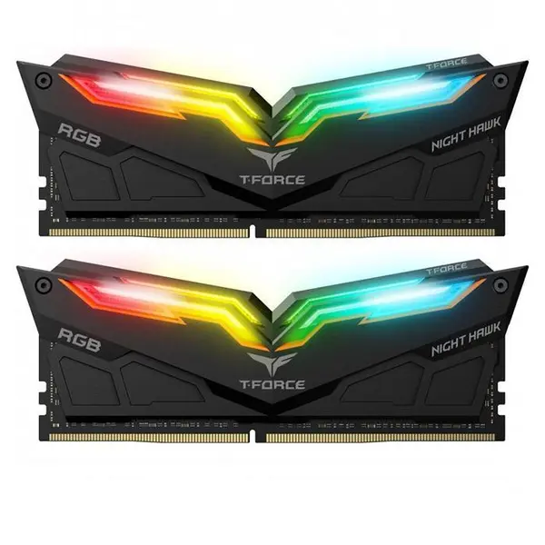 رم کامپیوتر تیم گروپ مدل NIGHT HAWK RGB دو کاناله 32 گیگابایت فرکانس 3200 مگاهرتز RAM: Team Group T-Force Night Hawk RGB 2×16GB=32GB DDR4 3200MHz CL16 - 2