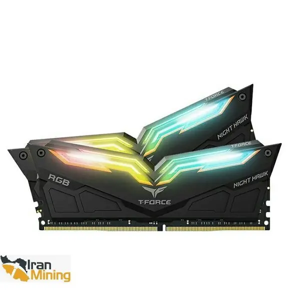 رم کامپیوتر تیم گروپ مدل NIGHT HAWK RGB دو کاناله 32 گیگابایت فرکانس 3200 مگاهرتز RAM: Team Group T-Force Night Hawk RGB 2×16GB=32GB DDR4 3200MHz CL16 - 4