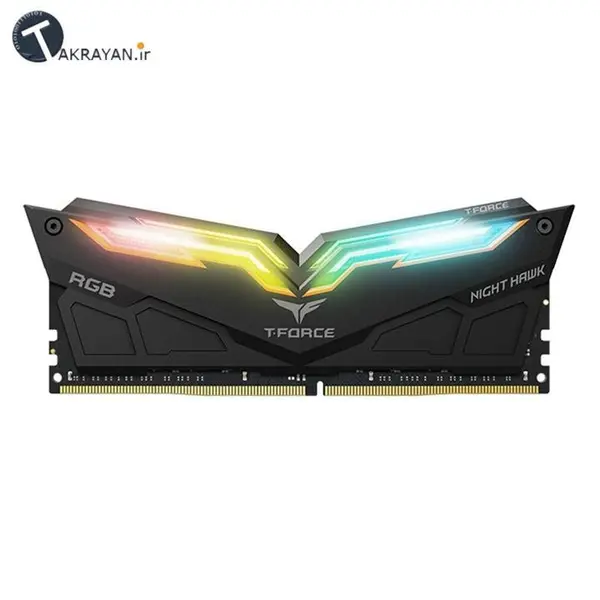 رم کامپیوتر تیم گروپ مدل NIGHT HAWK RGB دو کاناله 32 گیگابایت فرکانس 3200 مگاهرتز RAM: Team Group T-Force Night Hawk RGB 2×16GB=32GB DDR4 3200MHz CL16 - 3