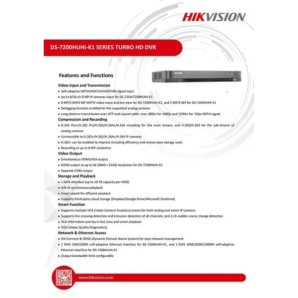 ضبط کننده ویدئویی تحت شبکه هایک ویژن مدل DS-7208HUHI-K1 HIKVISION DS-7208HUHI-K1 DVR