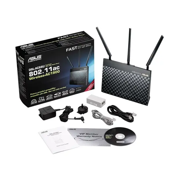 مودم-روتر ADSL/VDSL بی سیم و دوبانده ایسوس مدل DSL-AC68U Asus DSL-AC68U Dual-Band Wireless-AC1900 Gigabit ADSL/VDSL Modem Router