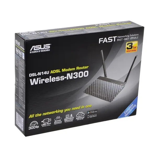 مودم روتر بی سیم N300 ایسوس سری +ADSL2 مدل N14U_C1 Asus N14U_C1 Wireless N300 ADSL2+ Modem Router