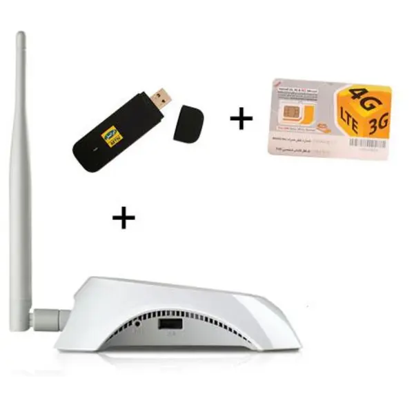 مودم همراه 3G/4G ایرانسل مدل Huawei E3372 به همراه روتر تی پی-لینک مدل MR3220 Irancell E3372 3G/4G USB Dongle+ Tp-Link MR3220 3G/4G Router
