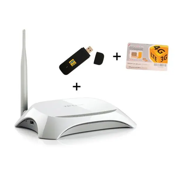 مودم همراه 3G/4G ایرانسل مدل Huawei E3372 به همراه روتر تی پی-لینک مدل MR3220 Irancell E3372 3G/4G USB Dongle+ Tp-Link MR3220 3G/4G Router