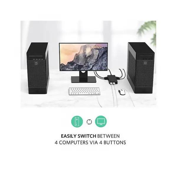 کی وی ام سوئیچ 4 پورت VGA با پورت USB همراه کابل یوگرین CM154 - 4