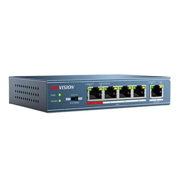 سوئیچ 5 پورت هایک ویژن مدل DS-3E0105P-E Hikvision DS-3E0105P-E 5-Port 100 Mbps Unmanaged PoE Switch