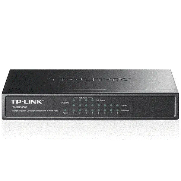 سوییچ 8 پورت گیگابیتی تی پی-لینک به همراه 4 پورت POE مدل TL-SG1008P TP-LINK TL-SG1008P 8-Port Gigabit Desktop Switch with 4-Port PoE - 5