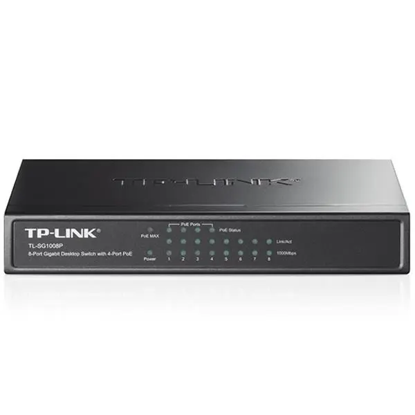سوییچ 8 پورت گیگابیتی تی پی-لینک به همراه 4 پورت POE مدل TL-SG1008P TP-LINK TL-SG1008P 8-Port Gigabit Desktop Switch with 4-Port PoE - 4
