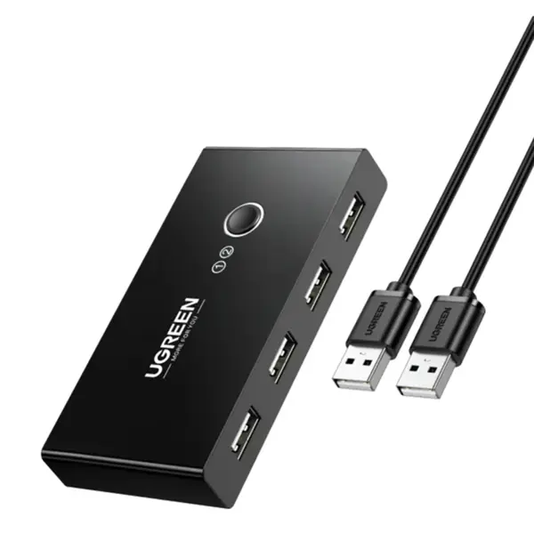 KVM سوئیچ دو پورت دستی USB برند UGREEN-30357 همراه با کابل